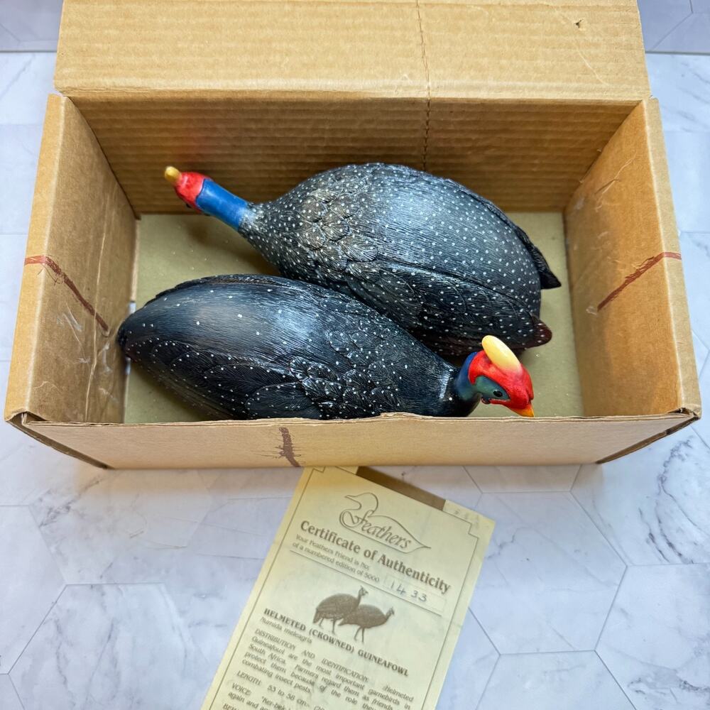 Feathers of Knysna 2 Helmeted (Crowned) Guineafowl II Numbered w/COA Hand Carved - Picture 2 of 14
